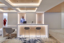 Varying table and seating heights and a resimercial-style design let people experience all the comforts of home at Cushman & Wakefield’s Washington, D.C. office, but with the ease of collaboration that comes from heading into the office. The company also strategically implemented smart technologies, including daylight harvesting, a user-friendly space reservation system and an occupancy dashboard. Varying table and seating heights and a resimercial-style design let people experience all the comforts of home at Cushman & Wakefield’s Washington, D.C. office, but with the ease of collaboration that comes from heading into the office. The company also strategically implemented smart technologies, including daylight harvesting, a user-friendly space reservation system and an occupancy dashboard.