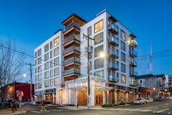 Mechanical ducts and rain leaders are located on Solis’ exterior to eliminate envelope penetrations. Mechanical ducts and rain leaders are located on Solis’ exterior to eliminate envelope penetrations.