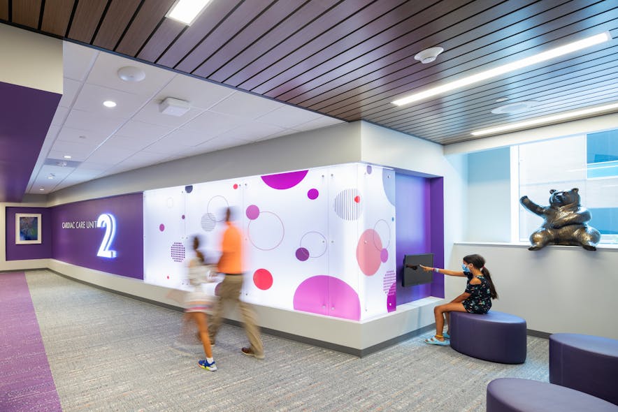 Distinct colors and shapes were designed for each floor to engage children, create a light, playful environment and serve as a wayfinding tool.