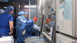 Bio-safety hoods are placed in the cell transplant facility. Bio-safety hoods are placed in the cell transplant facility.