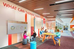 Students at Forest Edge Elementary School learn about sustainability with age-appropriate graphics and interactive displays. Students at Forest Edge Elementary School learn about sustainability with age-appropriate graphics and interactive displays.