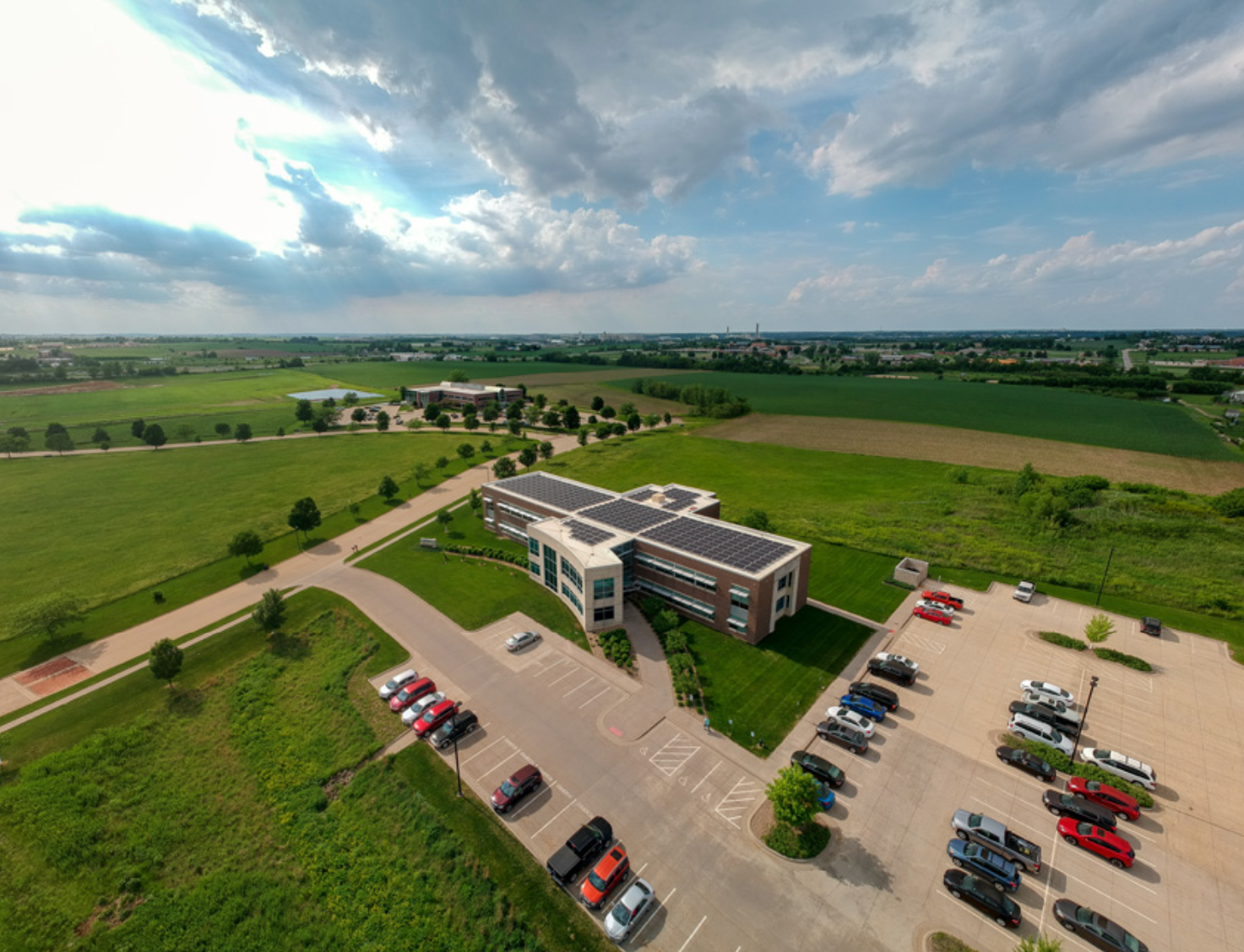 The solar array on the Design Engineers roof is affixed to a weighted ballast framework to minimize penetrations.