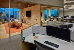 To fully embrace free address, Novelis offers flexible areas for quiet time and meetings. Biophilic touches like light wood and planters unite the open concept. To fully embrace free address, Novelis offers flexible areas for quiet time and meetings. Biophilic touches like light wood and planters unite the open concept.