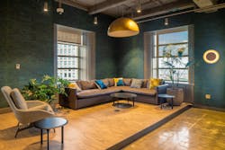 As this corner lounge in the cafeteria for employees with Manulife in Boston demonstrates, a successful amenities program can capitalize on great views with something as simple as a selection of furniture that supports differing work styles, approaches to downtime, and informal meeting structures. As this corner lounge in the cafeteria for employees with Manulife in Boston demonstrates, a successful amenities program can capitalize on great views with something as simple as a selection of furniture that supports differing work styles, approaches to downtime, and informal meeting structures.