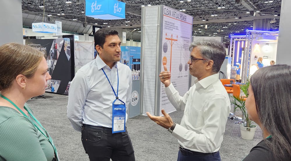 Mahesh Ramanujam, CEO of the Global Network for Zero, discusses the organization on the expo floor at the 2023 BOMA International Conference &amp; Expo. Ramanujam is the former CEO of the U.S. Green Building Council.