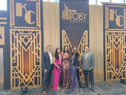 Scott Kirkpatrick, Annie Thai, Nicole Price and Ebony Horace, all of Cushman & Wakefield, and Ryan Snider of ABM gathered at the TOBY Awards pre-show reception. The team later found out that their building, San Francisco’s Bay Area Metro Center, had won a TOBY in the Historical category. Scott Kirkpatrick, Annie Thai, Nicole Price and Ebony Horace, all of Cushman & Wakefield, and Ryan Snider of ABM gathered at the TOBY Awards pre-show reception. The team later found out that their building, San Francisco’s Bay Area Metro Center, had won a TOBY in the Historical category.