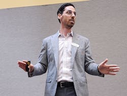 Trevor Joelson, energy services account executive for Trane, explained the two decarbonization funding options in the Inflation Reduction Act in a Monday afternoon session. Trevor Joelson, energy services account executive for Trane, explained the two decarbonization funding options in the Inflation Reduction Act in a Monday afternoon session.