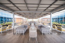 Edwards LifeSciences invested in its outdoor spaces to create a residential feel for employees to enjoy the Southern California weather. Outdoor and rooftop areas like this one are a popular amenity. Edwards LifeSciences invested in its outdoor spaces to create a residential feel for employees to enjoy the Southern California weather. Outdoor and rooftop areas like this one are a popular amenity.