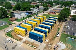 Fisk University used shipping containers to address a housing shortage on campus. Each container has one efficiency apartment for two students.