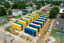Fisk University used shipping containers to address a housing shortage on campus. Each container has one efficiency apartment for two students. Fisk University used shipping containers to address a housing shortage on campus. Each container has one efficiency apartment for two students.