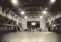 Circa 1931. Webb Schools&rsquo; basketball team in new gym. Looking north.