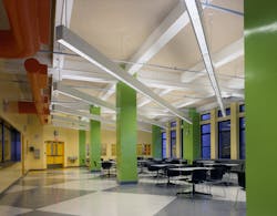 School for the Physical City is one of the “small schools” inaugurated by the New York City Board of Education in 1993-1994. The school is designed as a means by which students can learn about the built environment by observing the elements that make up the building. Structural columns on every floor are painted green, overhead water pipes are blue and air conditioning ducts feature a variety of colors. School for the Physical City is one of the “small schools” inaugurated by the New York City Board of Education in 1993-1994. The school is designed as a means by which students can learn about the built environment by observing the elements that make up the building. Structural columns on every floor are painted green, overhead water pipes are blue and air conditioning ducts feature a variety of colors.