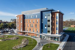 Tucker Hall is a sensory-sensitive dorm, which limits visual and acoustic stimuli to create a more supportive living experience for neurodiverse students. Tucker Hall is a sensory-sensitive dorm, which limits visual and acoustic stimuli to create a more supportive living experience for neurodiverse students.