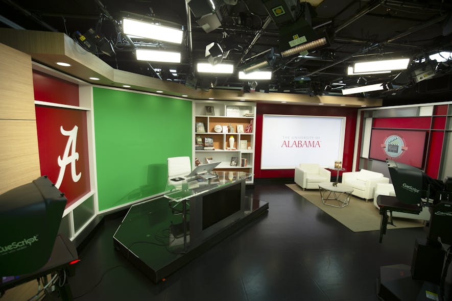 The space was recently updated but is still ready to pivot at a moment&rsquo;s notice. The green screen to the left is ready to display the instructor&rsquo;s chosen background. To the right, the interview area can accommodate up to three people.