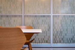 This feature wall at Innolabs is a riff on DNA fingerprinting, a standard lab technique in life sciences. This feature wall at Innolabs is a riff on DNA fingerprinting, a standard lab technique in life sciences.