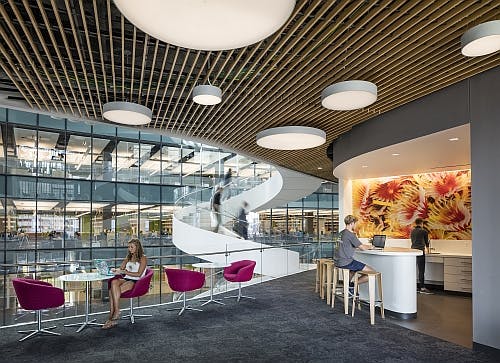 The Interdisciplinary Science and Engineering Complex at Boston's Northeastern University incorporates Lutron Quantum wireless controls in the smart building systems, which includes occupany and photo sensors, as well as switches, tied into the LED lighting. (Photo credit: Warren Jagger Photography.)