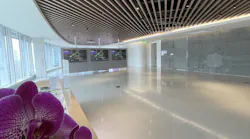Gleaming terrazzo floating floor at the Salesforce Tower, restored with Nex Systems PAH©, never puts delicate cabling underneath at risk.