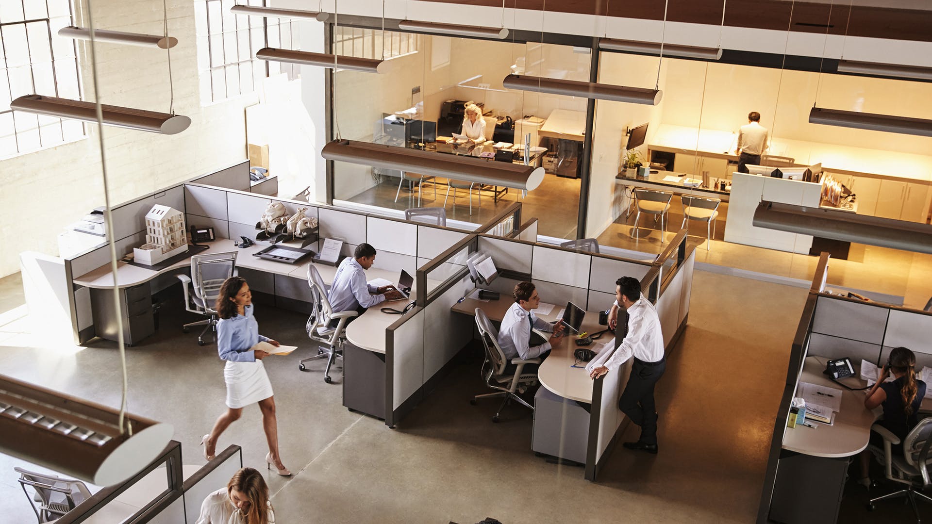 Aerial view of commerical office floor plan