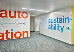 Large graphics remind occupants of United Therapeutics’ sustainability goals, as well as the eco-friendly and energy-conserving systems installed throughout Unisphere. Large graphics remind occupants of United Therapeutics’ sustainability goals, as well as the eco-friendly and energy-conserving systems installed throughout Unisphere.