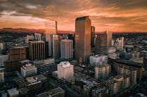 Aerial drone photo - City of Denver, Colorado at sunrise
