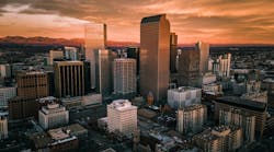Aerial drone photo - City of Denver, Colorado at sunrise