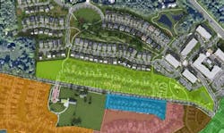 Aerial image of the all-electric and fully storm resilient neighborhood known as Hillside East in Vermont. Aerial image of the all-electric and fully storm resilient neighborhood known as Hillside East in Vermont.