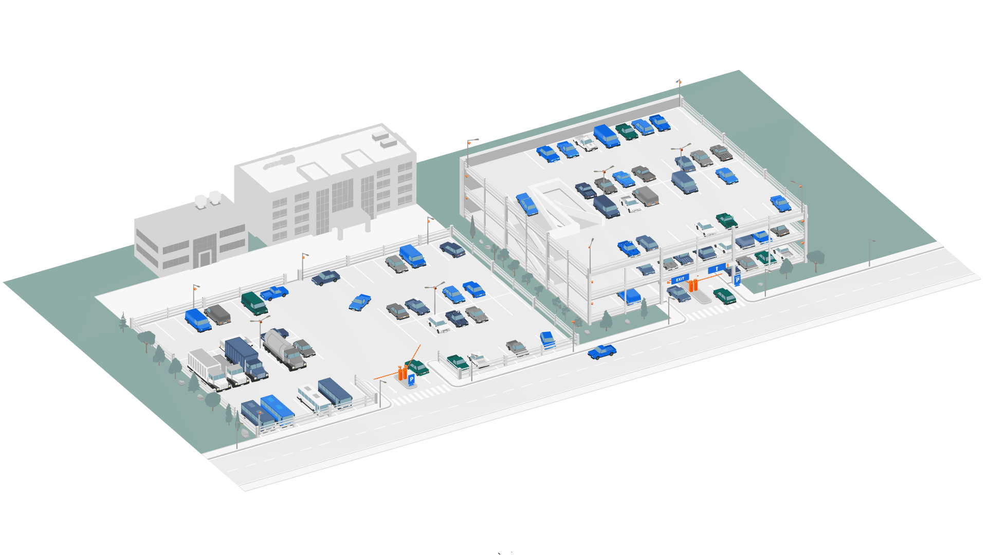 Smart cameras can be equipped and flexibly re-equipped with a variety of applications, including license plate recognition; analytics to detect the presence of smoke, fire, ice, and spills or other hazards within the parking environment; and other ready-to-install applications that fit the most pressing needs of parking management.