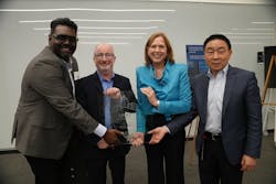 Microsoft receives UL Verified SPIRE Smart Building Ratings for multiple buildings across Microsoft’s corporate campuses in Redmond, Wash.; San Jose, Costa Rica; Dublin, Ireland; and Hyderabad, India Pictured left-to-right: Emmanuel Daniel, director, Digital Transformation & Smart Buildings, Center of Innovation, Microsoft; Scott Weiskopf, director, Global Workplace Services, Center of Innovation, Microsoft; Jennifer Scanlon. president and CEO, UL Solutions Inc.; Weifang Zhou, EVP and president, Testing, Inspection and Certification, UL Solutions. Microsoft receives UL Verified SPIRE Smart Building Ratings for multiple buildings across Microsoft’s corporate campuses in Redmond, Wash.; San Jose, Costa Rica; Dublin, Ireland; and Hyderabad, India Pictured left-to-right: Emmanuel Daniel, director, Digital Transformation & Smart Buildings, Center of Innovation, Microsoft; Scott Weiskopf, director, Global Workplace Services, Center of Innovation, Microsoft; Jennifer Scanlon. president and CEO, UL Solutions Inc.; Weifang Zhou, EVP and president, Testing, Inspection and Certification, UL Solutions.