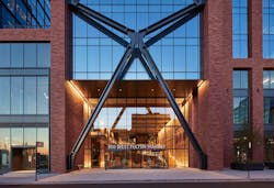 In Chicago’s Fulton Market district, 800 Fulton's high-waisted steel exoskeleton allows the offset of its elevator bank and mechanical core to the north, thus welcoming natural light from the south to permeate deep office floor plates and reduce energy use. Designed by Skidmore, Owings & Merrill. In Chicago’s Fulton Market district, 800 Fulton's high-waisted steel exoskeleton allows the offset of its elevator bank and mechanical core to the north, thus welcoming natural light from the south to permeate deep office floor plates and reduce energy use. Designed by Skidmore, Owings & Merrill.