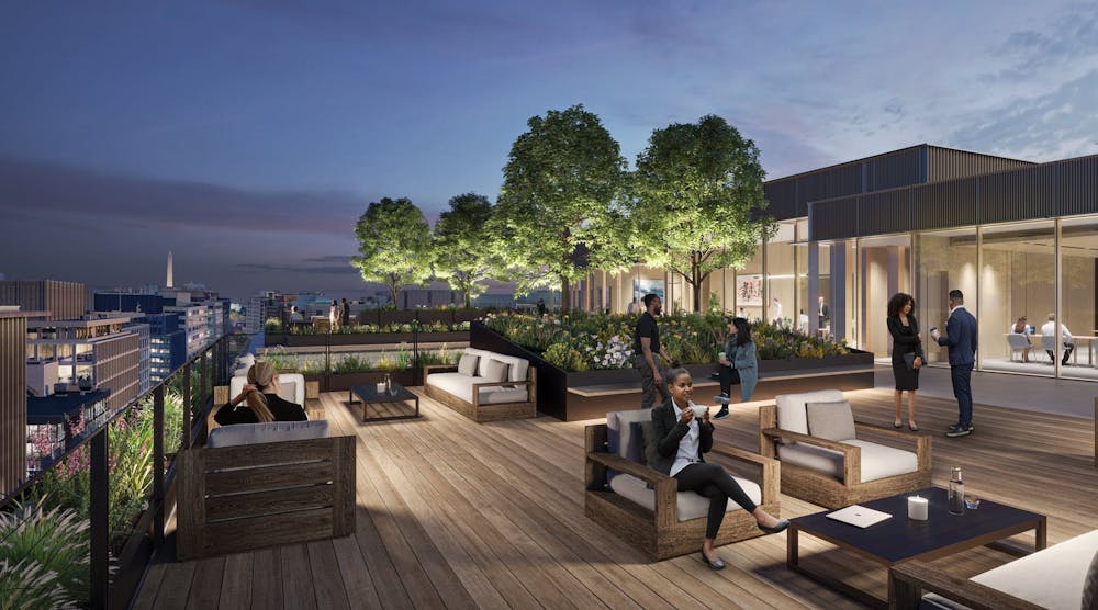 Roof terrace at Washington, D.C.&rsquo;s forthcoming 17xM, owned and constructed by Skanska.