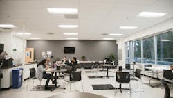 Spaces at Novanta, including this breakroom, now feature luminaire level lighting controls. Spaces at Novanta, including this breakroom, now feature luminaire level lighting controls.