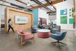 Because the nonprofit Becoming Independent serves adults with a wide range of disabilities, the interior goes beyond ADA. Simplified sightlines and wide corridors are a key navigation feature. Because the nonprofit Becoming Independent serves adults with a wide range of disabilities, the interior goes beyond ADA. Simplified sightlines and wide corridors are a key navigation feature.