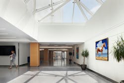 Public access from the plaza level into the underground concourse is provided via a stairwell within the northern glass lantern that features an art gallery featuring local artists. Public access from the plaza level into the underground concourse is provided via a stairwell within the northern glass lantern that features an art gallery featuring local artists.