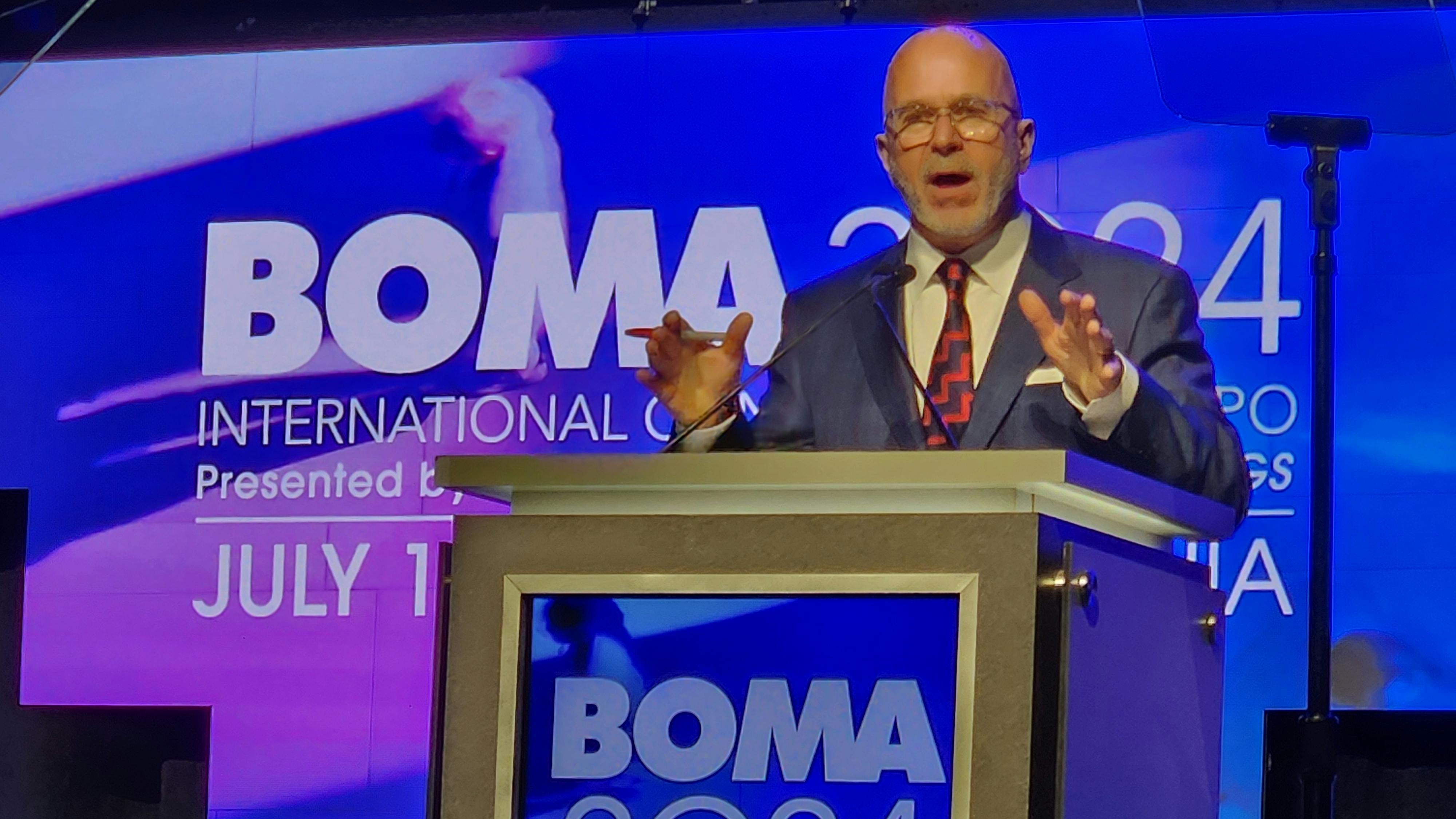 Michael Smerconish addresses the Sunday keynote crowd at the 2024 BOMA International Conference & Expo.