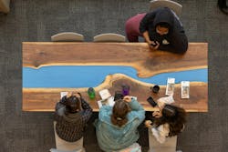 Custom furniture was built by a Muhlenberg College staff member from wood salvaged from the site during demolition. Custom furniture was built by a Muhlenberg College staff member from wood salvaged from the site during demolition.
