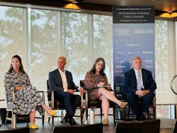 From left: Andrea Swiatocha, Renew America's Schools; James Macosko, Daikin Applied Americas; Mary Wall, Dept. of Education; and Tony Abate, AtmosAir From left: Andrea Swiatocha, Renew America's Schools; James Macosko, Daikin Applied Americas; Mary Wall, Dept. of Education; and Tony Abate, AtmosAir
