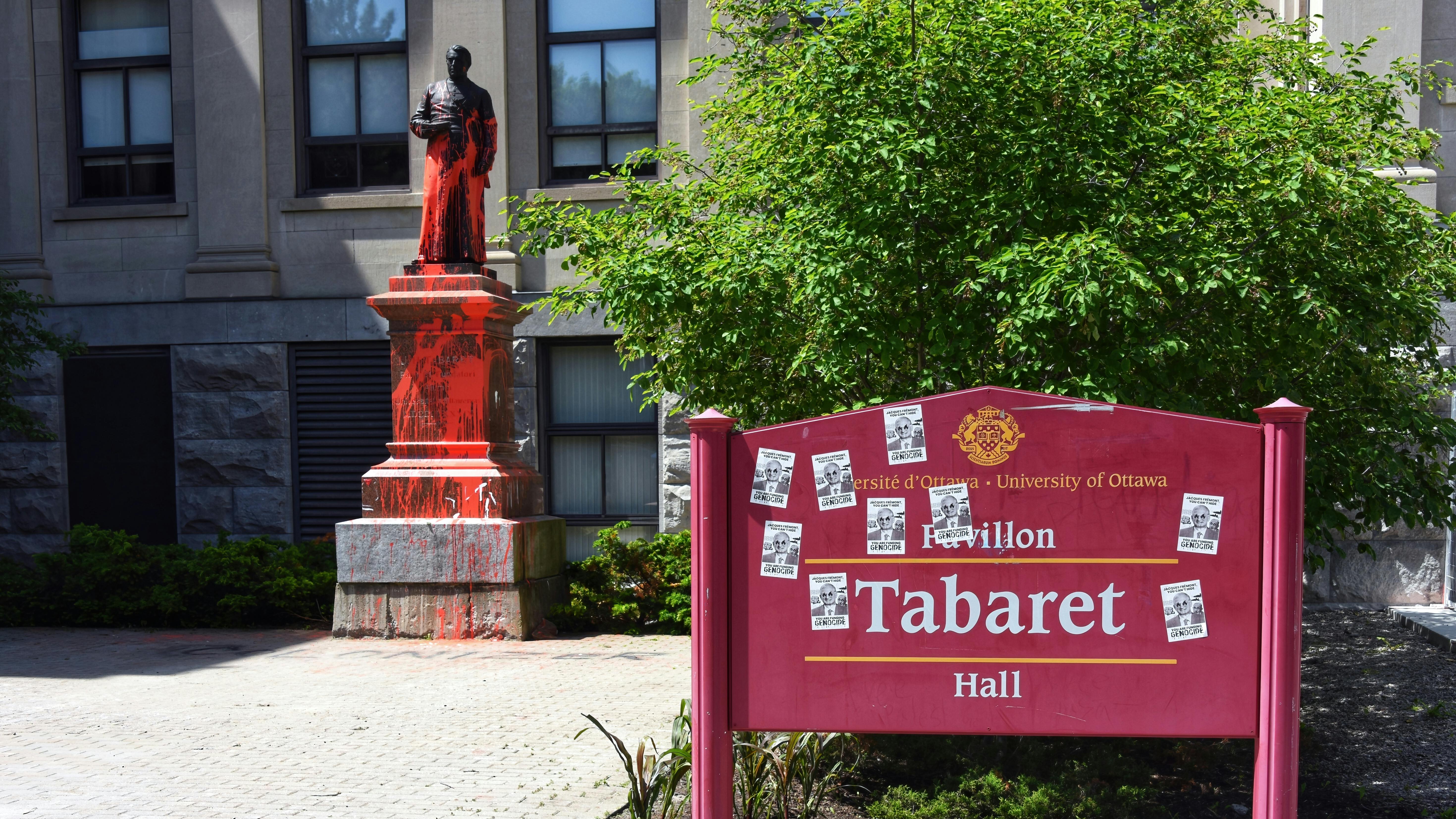 This statue of J.H. Tabaret at the University of Ottawa was vandalized in June 2024. Different types of graffiti will require different cleanup methods, so it&rsquo;s important to account for what materials were used to create buildings and statues ahead of time, as this will impact removal and repair strategies and products.