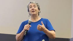 Lisa VanderHeyden, senior project manager for Arapahoe County Facilities & Fleet in Colorado, addresses a crowd at the 2024 IFMA World Workplace Conference & Expo on Friday, Oct. 11. Lisa VanderHeyden, senior project manager for Arapahoe County Facilities & Fleet in Colorado, addresses a crowd at the 2024 IFMA World Workplace Conference & Expo on Friday, Oct. 11.