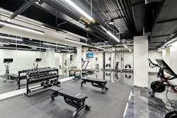 The basement of the Travis Building features a state-of-the-art gym. The basement of the Travis Building features a state-of-the-art gym.