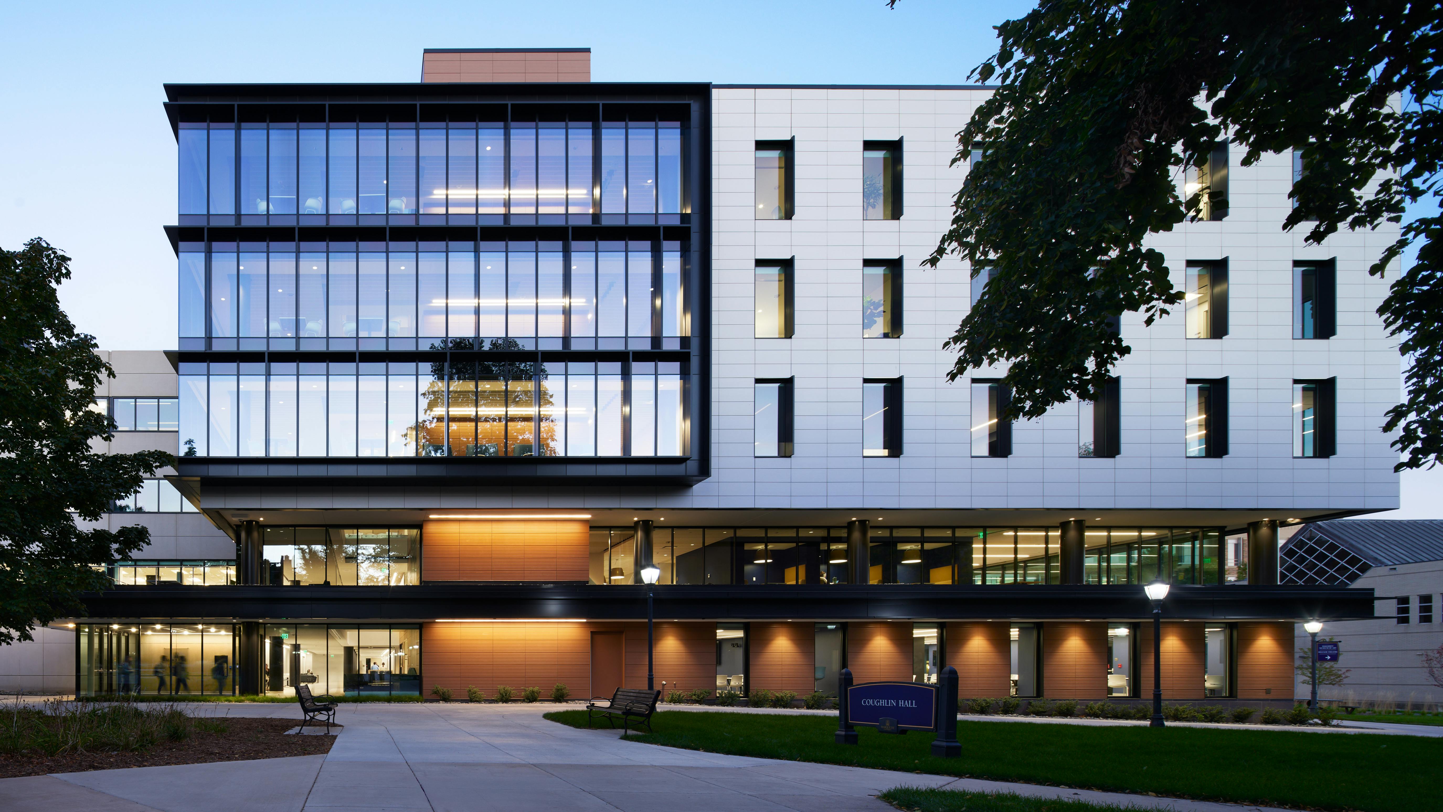 Can you see the glass treatment on Straz Hall at Marquette University? The UV pattern is nearly invisible to the human eye but recognizable to birds. It was added as part of a renovation project.