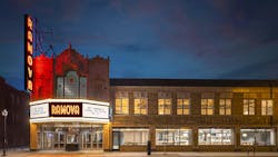Exterior of the renovated Ramova Theatre in Chicago at night. Exterior of the renovated Ramova Theatre in Chicago at night.
