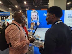 David Pruitt, director of operations for Smart Facility Software, demonstrates the company’s products at the 2024 ISSA Show North America. David Pruitt, director of operations for Smart Facility Software, demonstrates the company’s products at the 2024 ISSA Show North America.