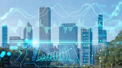 Chicago skyline at Butler Field overlaid with charts and line graphs to represent building data. Chicago skyline at Butler Field overlaid with charts and line graphs to represent building data.