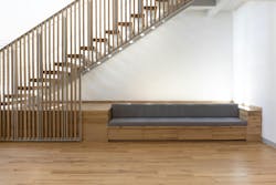 The interior renovations used reclaimed wood flooring and zero-VOC paint to further the environmental consciousness of the project. The interior renovations used reclaimed wood flooring and zero-VOC paint to further the environmental consciousness of the project.