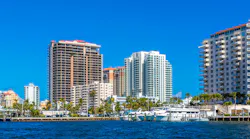 A private yacht marina at a condo building on the Intracoastal Waterway in Fort Lauderdale, Florida.