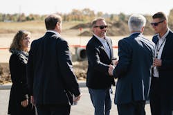 New Albany Mayor Sloan Spalding greets attendees during the Edged Columbus data center topping out event in October 2024. New Albany Mayor Sloan Spalding greets attendees during the Edged Columbus data center topping out event in October 2024.