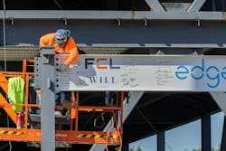 The topping out beam is secured at the Edged Columbus Data Center in October 2024. The topping out beam is secured at the Edged Columbus Data Center in October 2024.