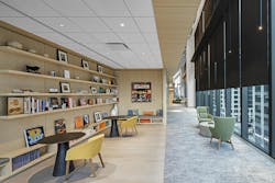 Shades help control daylight in the space while reducing glare. Shades help control daylight in the space while reducing glare.