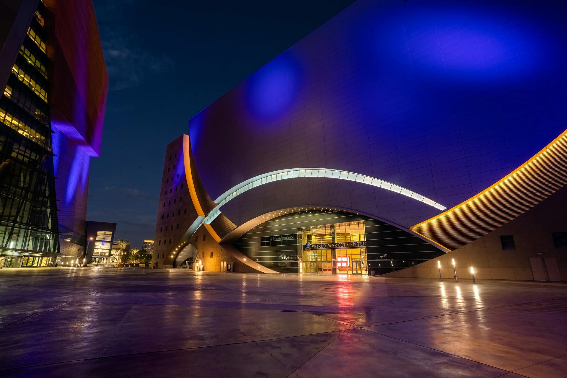 The Las Vegas World Market Center gained a new welcoming attraction with LED linear lighting along its entryway arches.