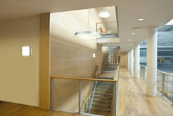 These Glamox luminaires (above) use LED chips on a board (pictured below) rather than LED tubes. These Glamox luminaires (above) use LED chips on a board (pictured below) rather than LED tubes.